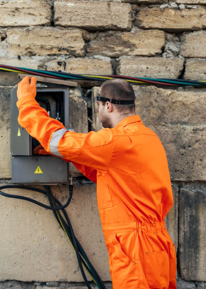 Eletricista conferindo o quadro de luz em uma casa